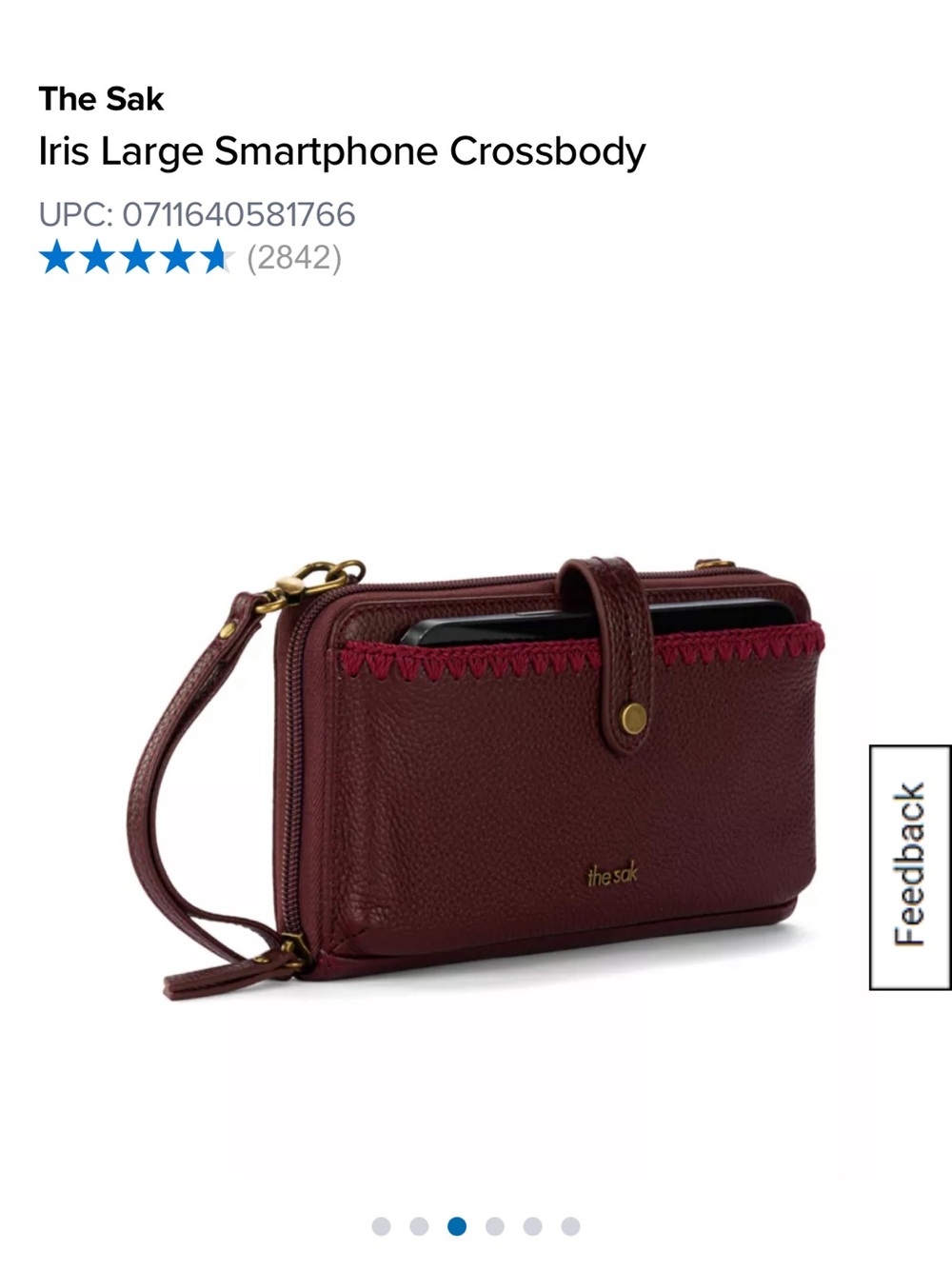 The Sak Iris Large Smartphone Crossbody – Burgundy with Red Trim NWOT
